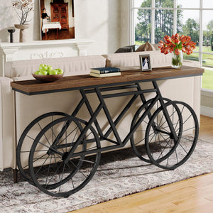70.87" Industrial Console Table with Bicycle Metal Base
