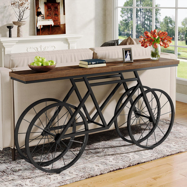 70.87" Industrial Console Table with Bicycle Metal Base
