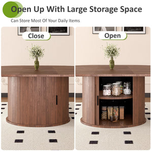 63 Inch Extendable Round Dining Table with 2-Tier Storage Shelf for 2-4-6