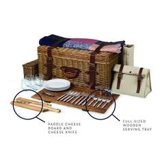 Wicker Picnic Basket Set for 4 – Luxury Deluxe Service with Blanket