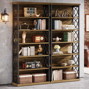 6-Tier Industrial Bookcase Set of 2, 73" Tall