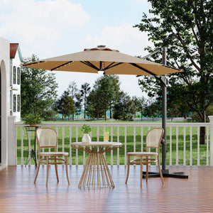 10 ft Cantilever Patio Umbrella with Solar LED Lights & 360° Rotation