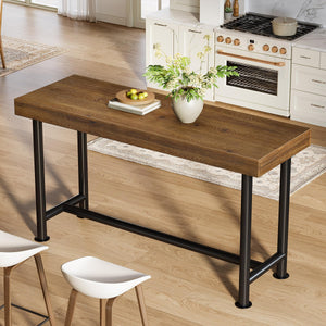 63" Solid Wood Rectangular Bar Table with Metal Legs
