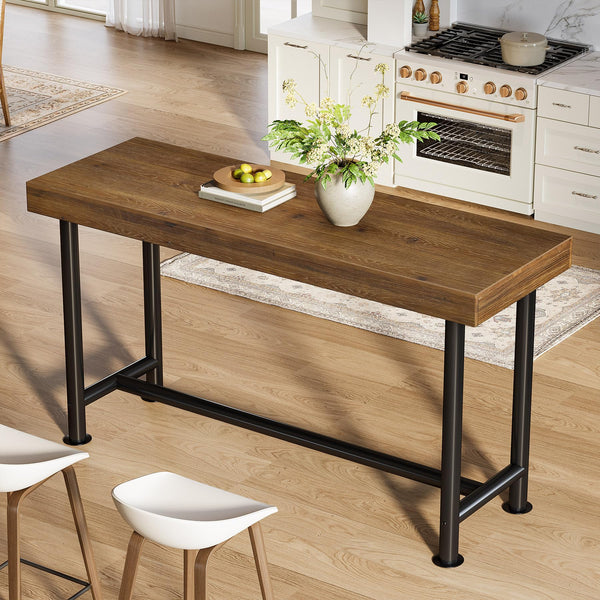 63" Solid Wood Rectangular Bar Table with Metal Legs