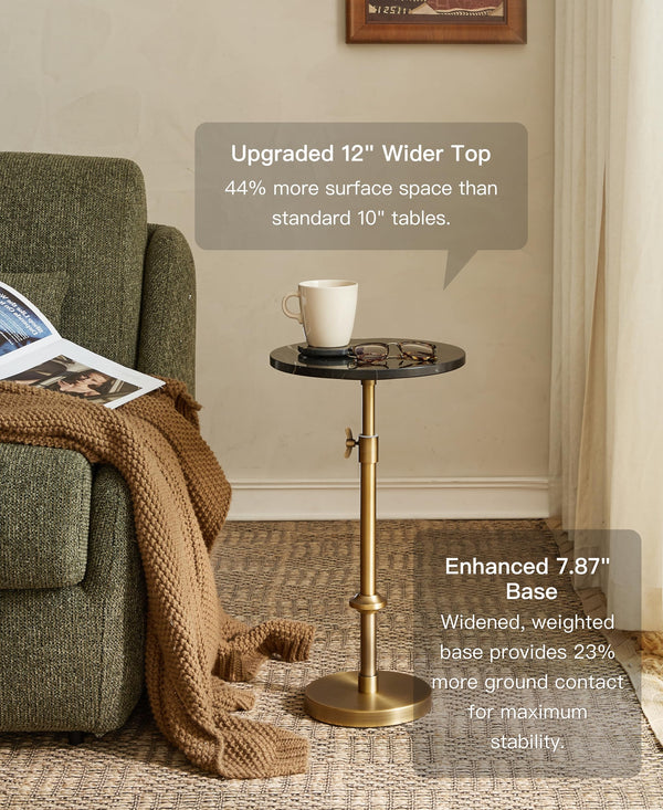 Adjustable Height Marble Side Table with Pedestal Stand