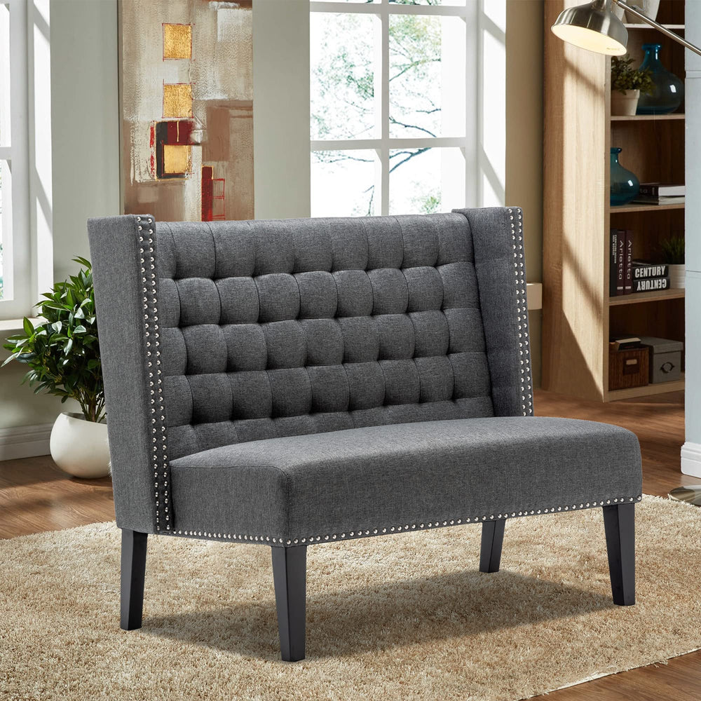 Tufted Loveseat Sofa with Wooden Legs – 2-Seat Upholstered Couch