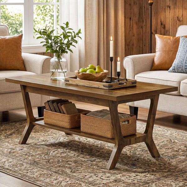 2-Tier Farmhouse Coffee Table with Storage Shelf