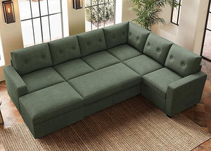 U-Shaped Sectional Sleeper Sofa with Storage Ottoman
