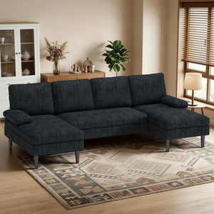 U-Shaped Sectional Sofa with Double Chaise Lounge, 101" Chenille 4-Seat Couch