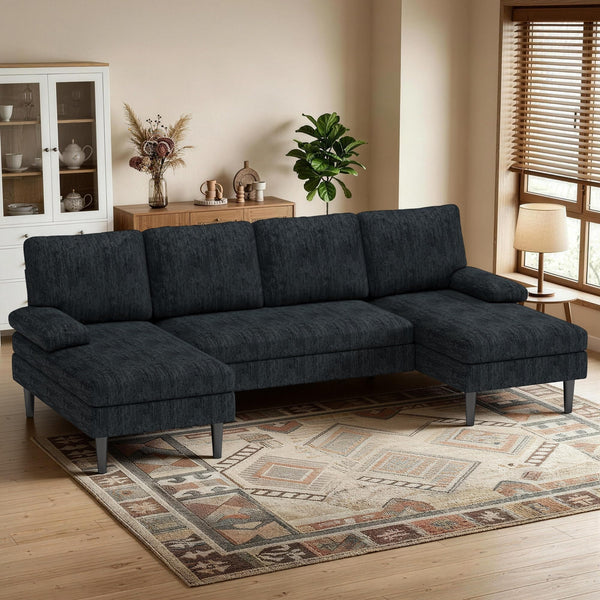 U-Shaped Sectional Sofa with Double Chaise Lounge, 101" Chenille 4-Seat Couch
