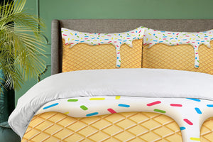 Queen Duvet Cover Set – Ice Cream Cartoon Print, 3-Piece Bedding Set