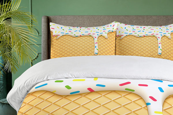 Queen Duvet Cover Set – Ice Cream Cartoon Print, 3-Piece Bedding Set