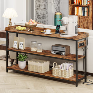 Console Table with Power Outlet – Height Adjustable Entryway Sofa Table