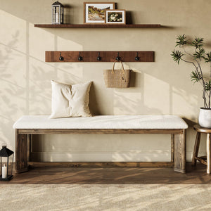 63" Upholstered Bench with Faux Lamb Fur Seat