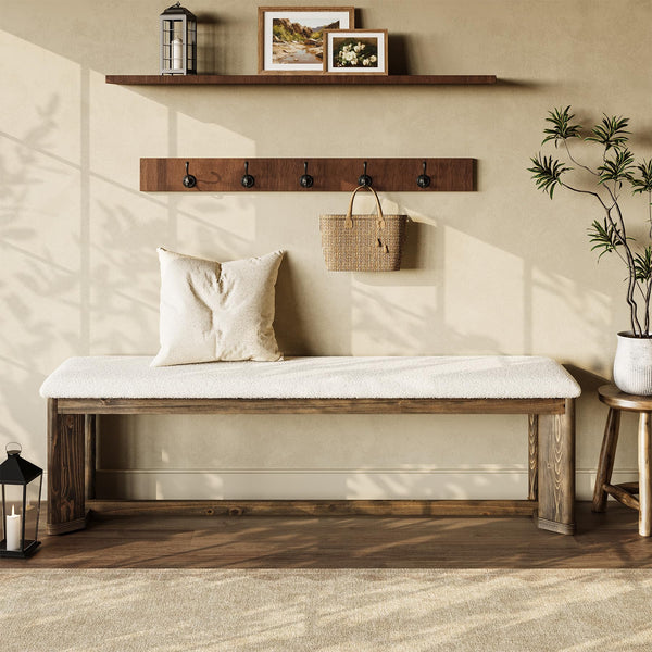 63" Upholstered Bench with Faux Lamb Fur Seat