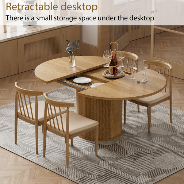 Extendable Round Dining Table 43.3"-59" with Wood Strip Base