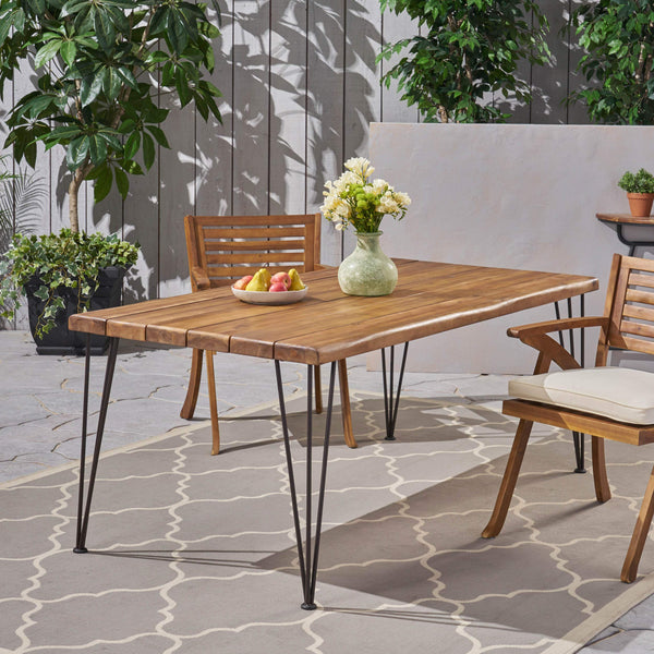 72" Acacia Wood Outdoor Dining Table with Iron Hairpin Legs