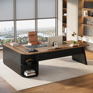 L-Shaped Executive Desk with Cabinet and Storage Shelves