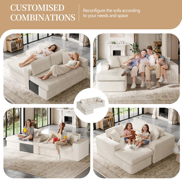 105" L-Shaped Sectional Sofa with Chaise – Corduroy Modular Couch