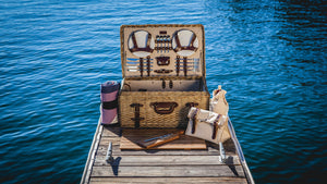 Wicker Picnic Basket Set for 4 – Luxury Deluxe Service with Blanket