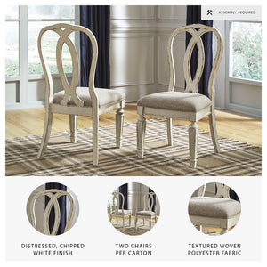 French Country Ribbon Back Dining Chairs — Set of 2, Chipped White