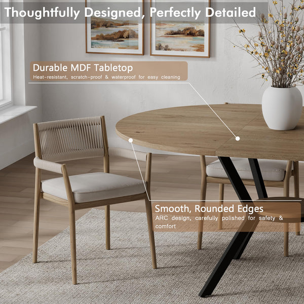 42–58" Extendable Round to Oval Dining Table with Hidden Leaves & Storage Shelf, Seats 4–6