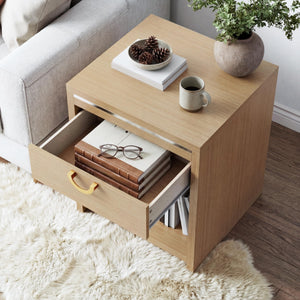 Nightstand Set of 2 with Drawer & Open Shelf, Natural Oak, 25" Tall