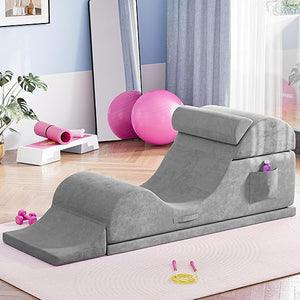 Convertible Yoga Chaise Lounge Chair with Lumbar Pillow
