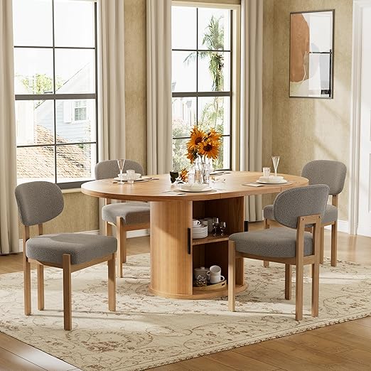 Retro Dining Table Set with Upholstered Chairs