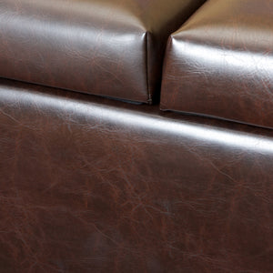 Leather Storage Ottoman with Double-Door Lid, Chocolate Brown
