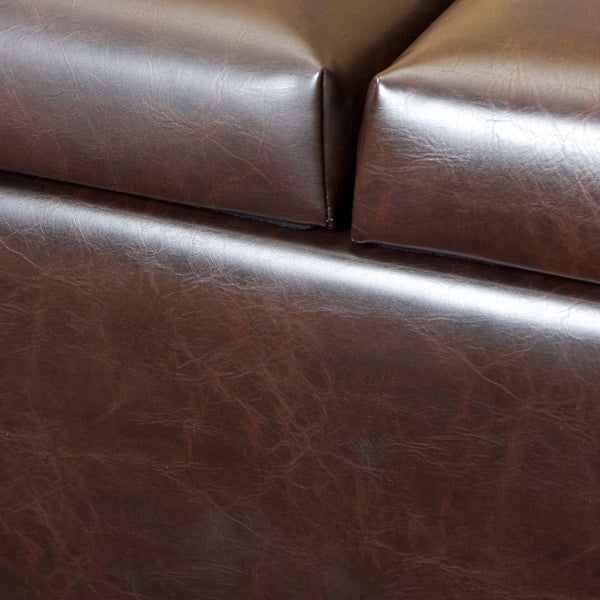 Leather Storage Ottoman with Double-Door Lid, Chocolate Brown