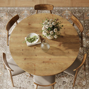 47-Inch Round Solid Wood Dining Table – Seats 4-6, Farmhouse Style