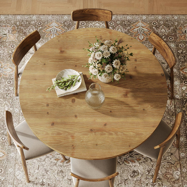 47-Inch Round Solid Wood Dining Table – Seats 4-6, Farmhouse Style