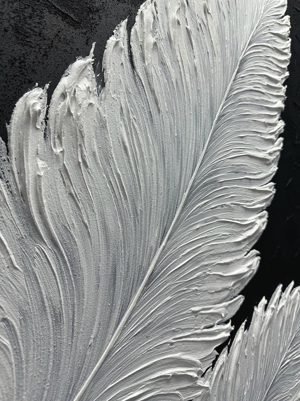 Hand-Painted Black & White Abstract Feather Oil Painting on Canvas – Framed & Ready to Hang
