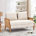 Mid-Century Modern Loveseat with Natural Rattan Arms