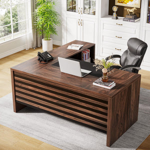 L-Shaped Executive Desk with Mobile File Cabinet and Storage Shelves