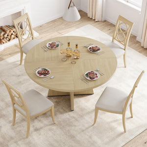 47-Inch Round Farmhouse Dining Table with Wooden Top & Pedestal Base