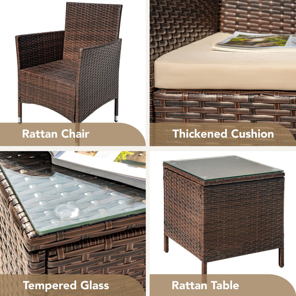 3-Piece PE Rattan Patio Furniture Set with Chairs and Table