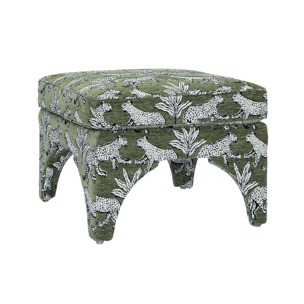 Square Jacquard Upholstered Ottoman with Wood Legs