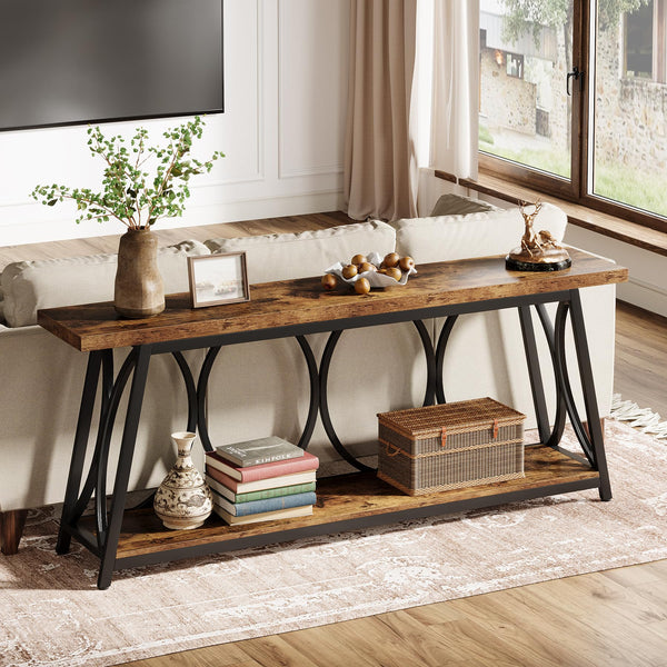 71-Inch Industrial Console Table with 2-Tier Storage Shelf