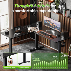 L-Shaped Electric Standing Desk with Power Outlets – 63 x 55 Inch Height Adjustable Corner Desk