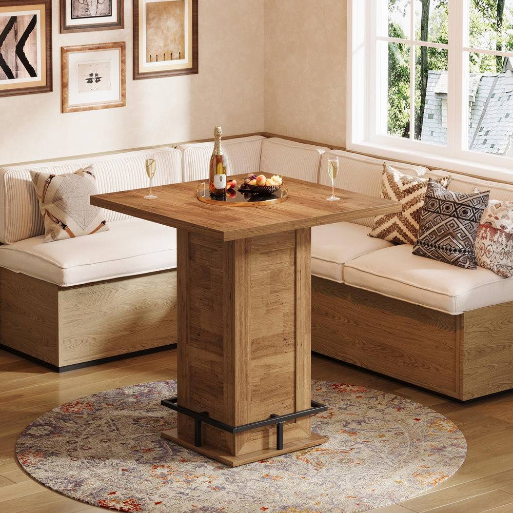 Square Bar Table with Metal Footrest, 39.4"H