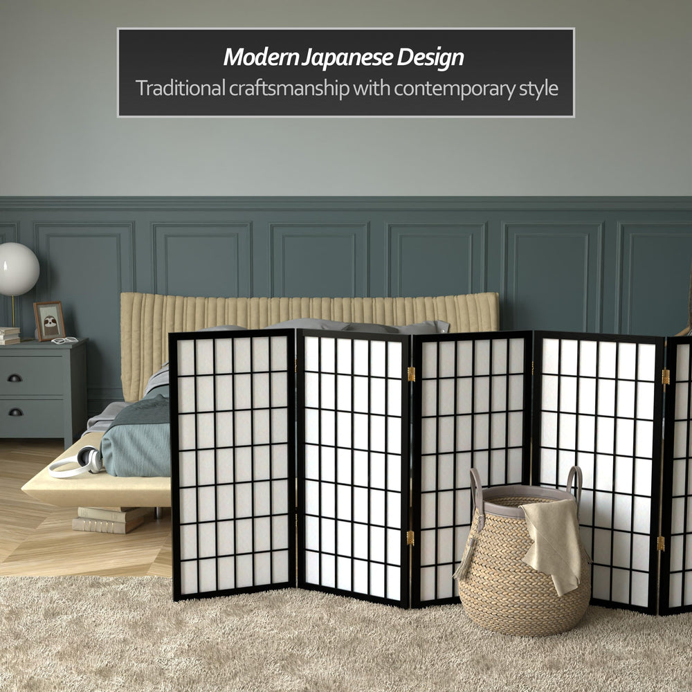 5-Panel Shoji Screen Room Divider – Rice Paper & Wood