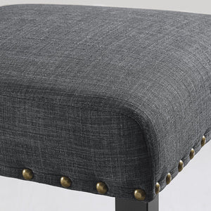 Grey Fabric Dining Chairs with Nailhead Trim – Set of 2