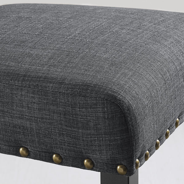 Grey Fabric Dining Chairs with Nailhead Trim – Set of 2