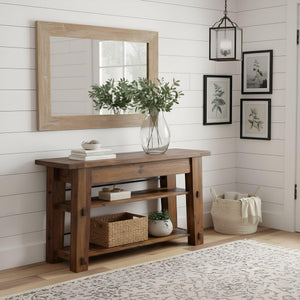 54-Inch Industrial Wood Console Table with Two Open Shelves