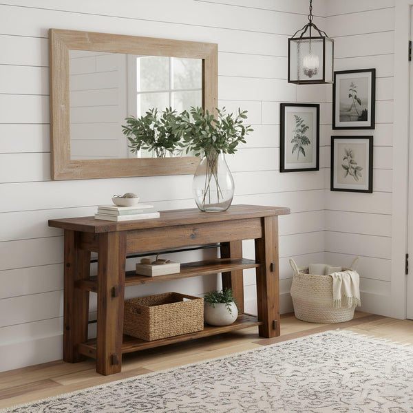 54-Inch Industrial Wood Console Table with Two Open Shelves