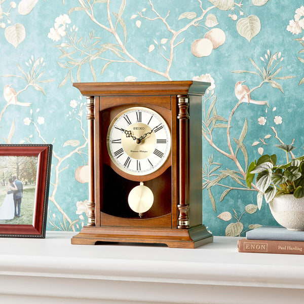 Wooden Mantel Chime Clock with Pendulum