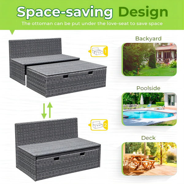 4-Piece Outdoor Wicker Daybed Set with Storage