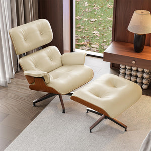 Mid-Century Chaise Lounge Chair with Ottoman